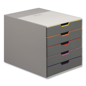 Durable VARICOLOR Stackable Plastic Drawer Box, 5 Drawers, Letter to Folio Size Files, 11.5" x 14" x 11", Gray (DBL760527) View Product Image