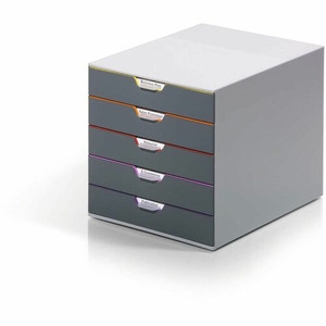 DURABLE VARICOLOR 5 - 5 Drawer(s) - 11" Height x 11.50" Width x 14" Depth - Label Holder, Stackable, Non-slip Feet - Gray - Acrylonitrile Butadiene Styrene (ABS)