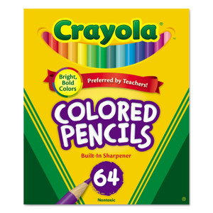 Crayola Short Colored Pencils Hinged Top Box with Built-in Pencil Sharpener, 3.3 mm, 2B, Assorted Lead and Barrel Colors, 64/Pack