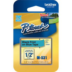 Brother Labeling Tape, Nonlaminated, 1/2" Size, Black/Blue (BRTM531) View Product Image