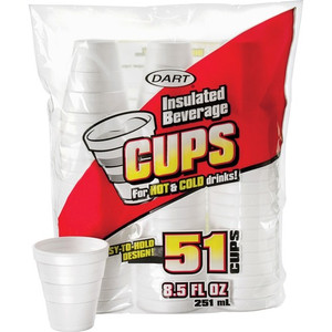 Dart 8.5 oz Insulated Beverage Cups - 8.50 fl oz - White - Foam - Hot Drink, Cold Drink, Coffee, Hot Chocolate, Soft Drink, Iced Tea, Beverage - 51/Pack