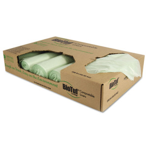 Heritage Biotuf Compostable Can Liners, 32 gal, 1 mil, 34" x 48", Green, 20 Bags/Roll, 5 Rolls/Carton (HERY6848YER01) View Product Image