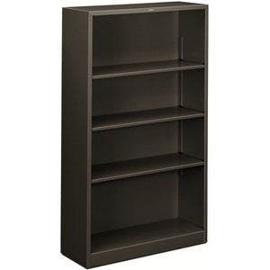 HON Brigade Steel Bookcase | 4 Shelves | 34-1/2"W | Charcoal Finish - 4 Shelf(ves) - 59" Height x 34.50" Width x 12.62" Depth - Adjustable Shelf, Reinforced, Welded, Durable, Compact - Steel