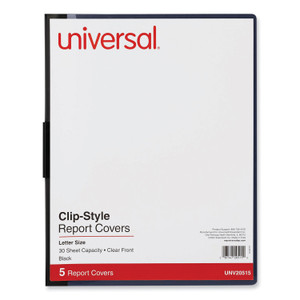 Universal Clip-Style Report Cover, Clip Fastener, 8.5 x 11, Clear/Black, 5/Pack (UNV20515) View Product Image