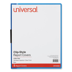 Universal Clip-Style Report Cover, Clip Fastener, 8.5 x 11, Clear/Blue, 5/Pack (UNV20525) View Product Image