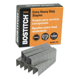 Bostitch Heavy-Duty Premium Staples, 0.88" Leg, 0.5" Crown, Steel, 1,000/Box (BOSSB38HD1M) View Product Image