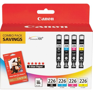 Canon CLI-226 Original Inkjet Ink Cartridge/Paper Kit - Value Pack - Black, Cyan, Magenta, Yellow - 4 / Pack - Inkjet - Black, Cyan, Magenta, Yellow (CNMCLI226BCMY)