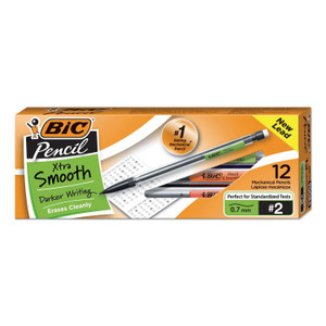 BIC Xtra Smooth Mechanical Pencils with Tube of Lead, 0.7 mm, HB (#2), Black Lead, Clear Barrel, Dozen View Product Image