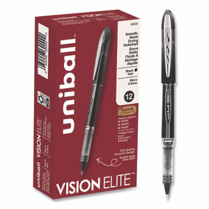 uniball VISION ELITE Hybrid Gel Pen, Stick, Extra-Fine 0.5 mm, Black Ink, Black/Clear Barrel