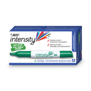 BIC Intensity Low Odor Chisel Tip Dry Erase Marker, Broad Chisel Tip, Green, Dozen
