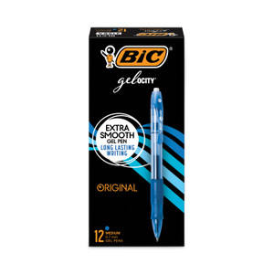 BIC Gel-ocity Gel Pen, Retractable, Medium 0.7 mm, Blue Ink, Translucent Blue Barrel, Dozen (BICRLC11BE) View Product Image