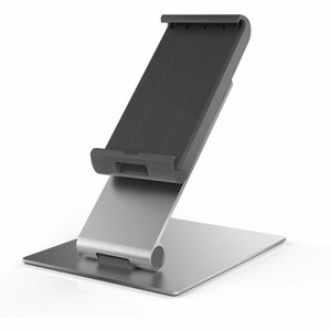 DURABLE Tablet Holder Table - 9.5" Height x 6.1" Width x 7.2" Depth - Steel, Aluminum, Acrylonitrile Butadiene Styrene (ABS) - Silver