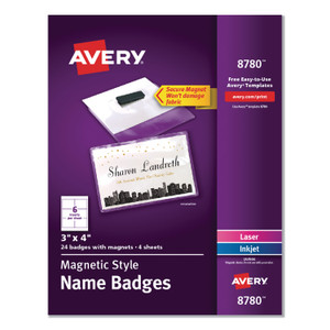 Avery Magnetic Style Name Badge Kit, Horizontal, 4 x 3, White, 24/Pack (AVE8780) View Product Image