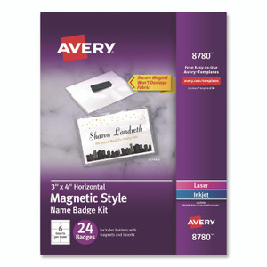 Avery Magnetic Style Name Badge Kit, Horizontal, 4 x 3, White, 24/Pack
