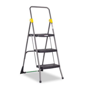 Cosco Commercial 3-Step Folding Stool, 300 lb Capacity, 20.5 x 32.63 x 52.13, Gray (CSC11839GGO) View Product Image