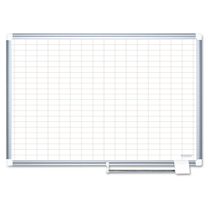 MasterVision Gridded Magnetic Steel Dry Erase Project Planning Board, 1" x 2" Cells, 48" x 36", White Surface, Satin Aluminum Frame