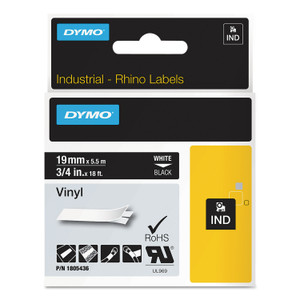 DYMO Rhino Permanent Vinyl Industrial Label Tape, 0.75" x 18 ft, Black/White Print (DYM1805436) View Product Image