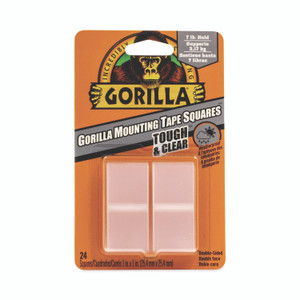 Gorilla Tough and Clear Double-Sided Mounting Tape Squares, Holds Up to 0.58 lb per Pair (Up to 7 lb per 24), 1" x 1", Clear, 24/Pack
