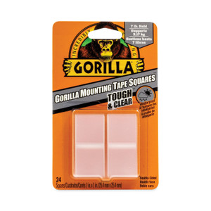 Gorilla Tough and Clear Double-Sided Mounting Tape, Holds Up to 0.58 lb per Pair (Up to 7 lb per 24), 1" x 1", Clear, 24/Pack View Product Image