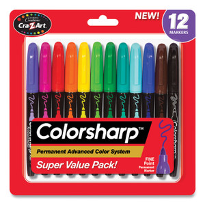 Cra-Z-Art Colorsharp Permanent Markers, Fine Bullet Tip, Assorted Colors, 12/Set (CZA4461024) View Product Image