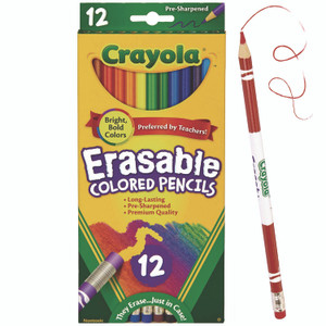 Crayola Erasable Color Pencil Set, 3.3 mm, 2B, Assorted Lead and Barrel Colors, Dozen