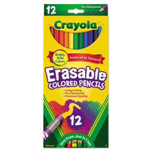 Crayola Erasable Color Pencil Set, 3.3 mm, 2B (#1), Assorted Lead/Barrel Colors, Dozen View Product Image