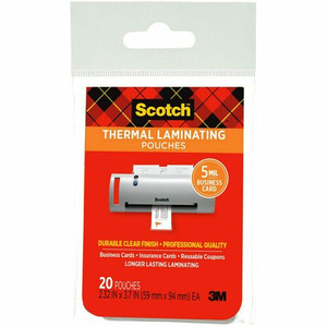 Scotch Thermal Laminating Pouches - Laminating Pouch/Sheet Size: 2.30" Width x 3.70" Length x 5 mil Thickness - Glossy - for Photo, Document, Business Card, Lists, Coupon, Punch Card - Double Sided, Photo-safe - Clear