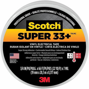 Scotch Super 33 Plus Vinyl Electrical Tape - 22 yd Length x 0.75" Width - Black
