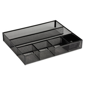 Rolodex Metal Mesh Deep Desk Drawer Organizer, Six Compartments, 15.25 x 11.88 x 2.5, Black (ROL22131) View Product Image