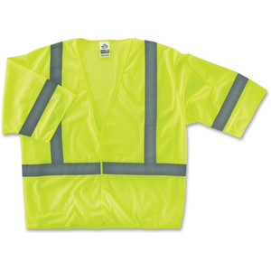 Ergodyne Class 3 Lime Economy Vest - Small/Medium - Lime - Reflective, Machine Washable, Lightweight, Pocket, Hook & Loop Closure
