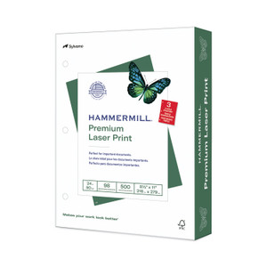 Hammermill Premium Laser Print Paper, 98 Bright, 3-Hole, 24 lb Bond Weight, 8.5 x 11, White, 500/Ream (HAM107681) View Product Image