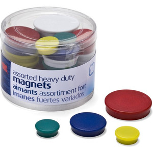 Officemate Heavy-Duty Assorted Magnets - 12 x Small, 12 x Medium, 6 x Large - 1 Each