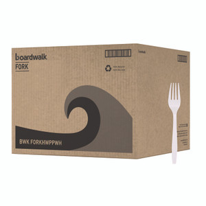 Boardwalk Heavyweight Polypropylene Cutlery, Fork, Plastic, White, 1,000/Carton