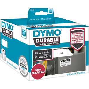 Dymo LW Durable 2-1/4" x 1-1/4" (57mm x 32mm) White Poly, 800 labels View Product Image