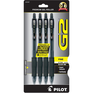 Pilot G2 Premium Gel Roller Pens - 0.7 mm Fine Pen Point - Refillable - Retractable - Black Ink - Gel-based
