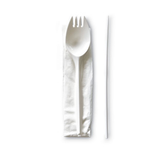 Boardwalk School Cutlery Kit, Napkin/Spork/Straw, White, 1000/Carton (BWKSCHOOLMWPP) View Product Image