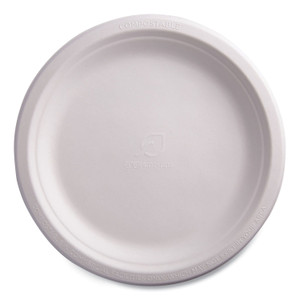 Eco-Products Vanguard Renewable and Compostable Sugarcane Plates, 9" dia, White, 500/Carton (ECOEPP013NFA) View Product Image