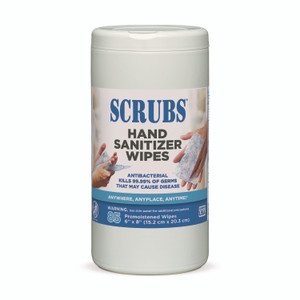 SCRUBS Hand Sanitizer Wipes, 1-Ply, 6 x 8, Unscented, Blue/White, 85/Canisters, 6 Canisters/Carton