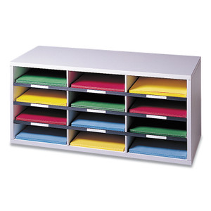 Fellowes Particle Board Desktop Sorter, 12 Compartments, 29 x 11.88 x 12.9, Dove Gray