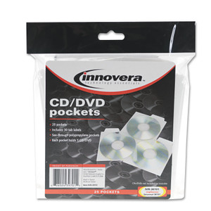 Innovera CD/DVD Pockets, 1 Disc Capacity, Clear, 25/Pack Innovera CD/DVD Pockets, 1 Disc Capacity, Clear, 25/Pack