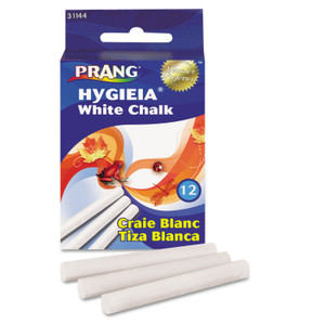 Prang Hygieia Dustless Board Chalk, 3.25" x 0.38' Diameter, White, 12/Box (DIX31144)
