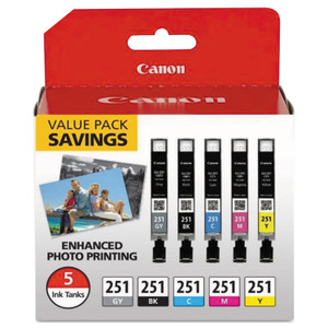 Canon 6513B011 (CLI-251) Ink, Black/Cyan/Gray/Magenta/Yellow View Product Image