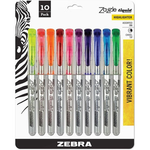 Zebra Pen Zazzle 10-color Fluorescent Highlighters Set - Chisel Marker Point - Assorted Ink - Water Based - Clear Barrel