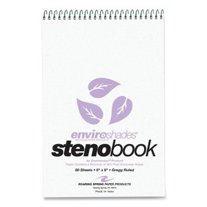 Roaring Spring Enviroshades Steno Notepad, Gregg Rule, White Cover, 80 Orchid 6 x 9 Sheets, 4/Pack (ROA12264) View Product Image