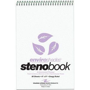 Roaring Spring Enviroshades Recycled Spiral Steno Memo Book - 80 Sheets - 160 Pages - Printed - Spiral Bound - Both Side Ruling Surface - (ROA12264)