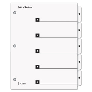 Cardinal OneStep Printable Table of Contents and Dividers, 5-Tab, 1 to 5, 11 x 8.5, White, White Tabs, 1 Set (CRD60513) View Product Image