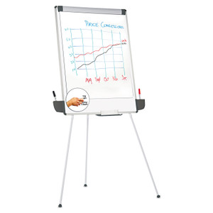 Universal Dry Erase Board with Tripod Easel and Adjustable Pen Cups, 29 x 41, White Surface, Silver Frame (UNV43031) View Product Image