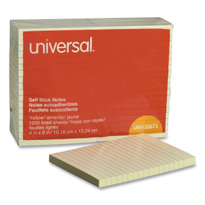 Universal Self-Stick Note Pads, Note Ruled, 4" x 6", Yellow, 100 Sheets/Pad, 12 Pads/Pack (UNV35673) View Product Image