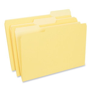 Universal Interior File Folders, 1/3-Cut Tabs: Assorted, Legal Size, 11-pt Stock, Yellow, 100/Box (UNV15304) View Product Image
