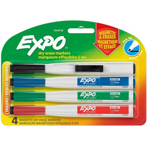 Expo Eraser Cap Fine Magnetic Dry Erase Markers - Medium, Fine, Broad Marker Point - Assorted Ink